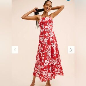 Madewell Red White Floral Exploded Tank Midi Cotton Lined Dress Women’s US 6